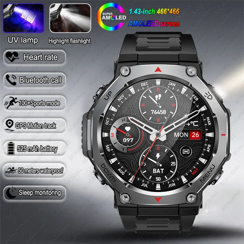 T-Rex 3 Military Smartwatch for Men  GPS Sports Tracker, 5ATM Waterproof, Heart Rate Monitor & Bluetooth Calling