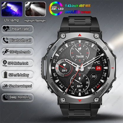 T-Rex 3 Military Smartwatch for Men  GPS Sports Tracker, 5ATM Waterproof, Heart Rate Monitor & Bluetooth Calling