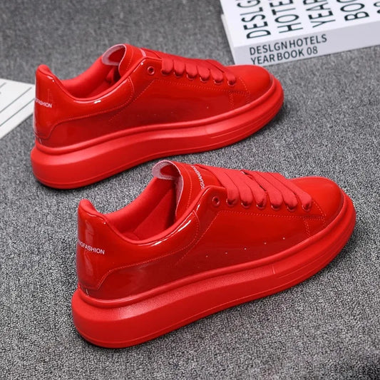 Red lacquered men's shoes Fashion black casual skateboard shoes Outdoor tennis walking shoes Universal men and women