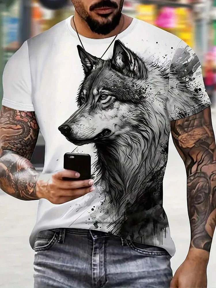 Wolf Pattern Summer 3D Printed Large-sized Men's T-shirt Is Loose Comfortable and Casual Suitable for Daily Wear