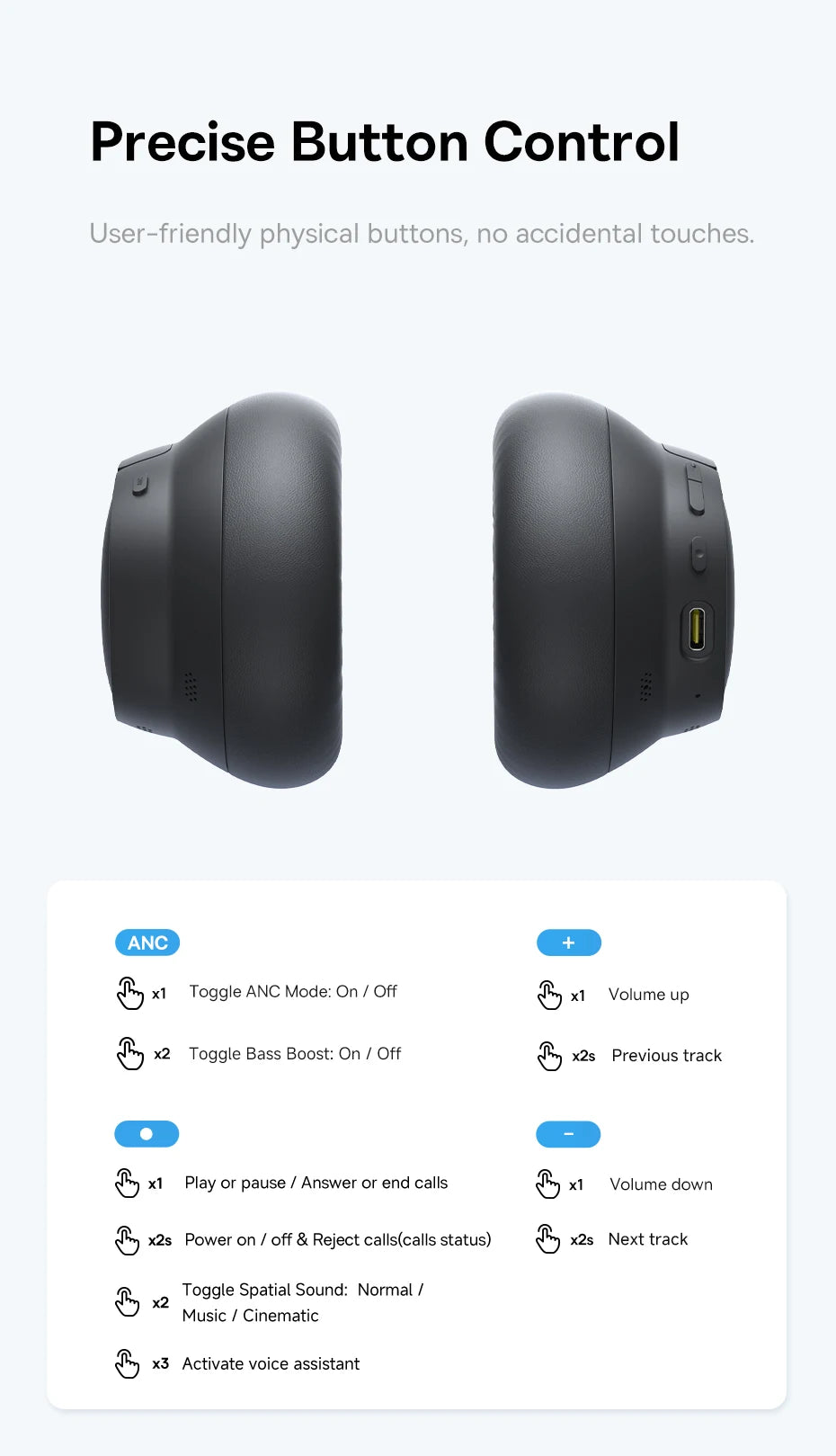 Baseus Bass EH10 NC Wireless Headphones Bluetooth 6.0 Noise Canceling 45dB Over Ear Headset Spatial Audio Earphone 80H Time