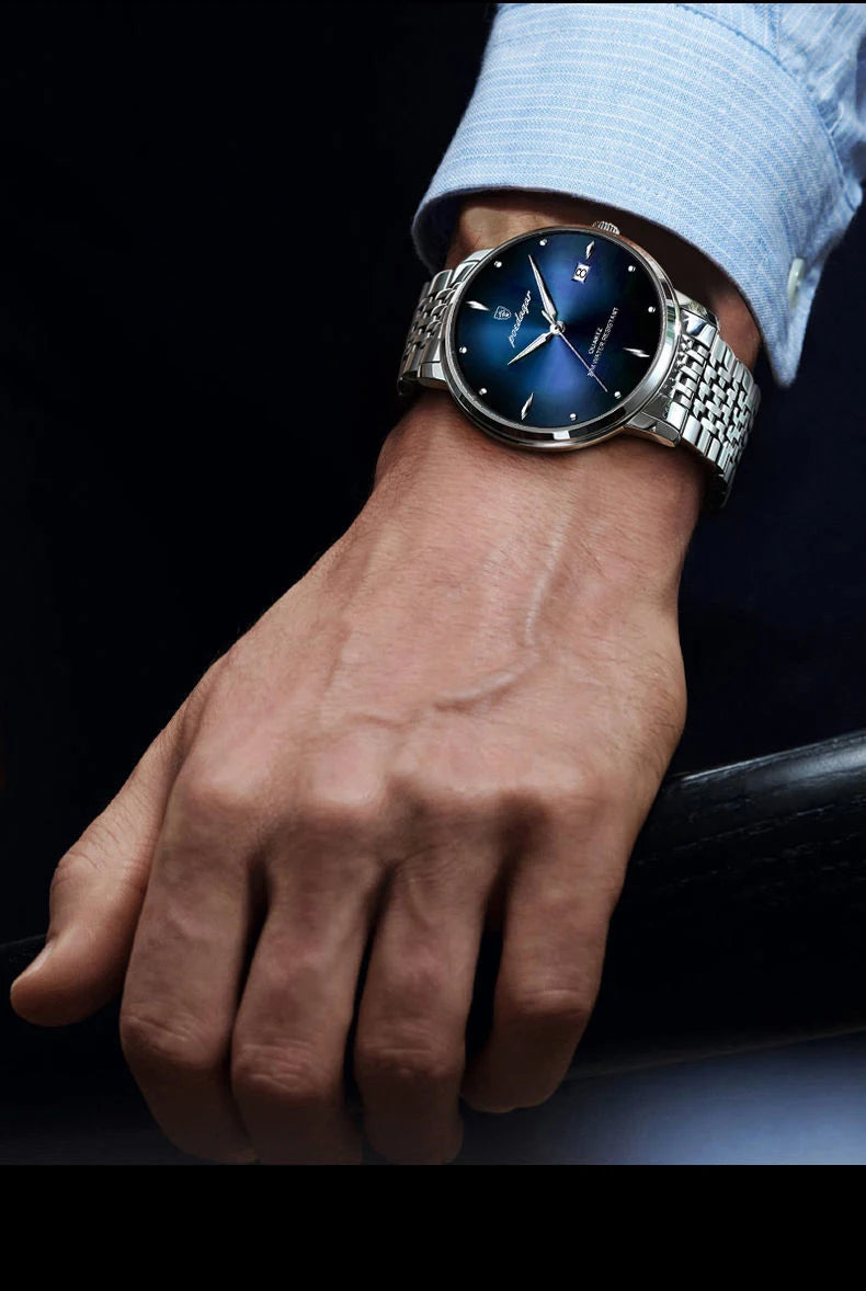 Relógio de pulso masculino POEDAGAR Business Quartz, aço inoxidável, resistente à água, data iluminada, relógio de pulso de luxo casual para homem