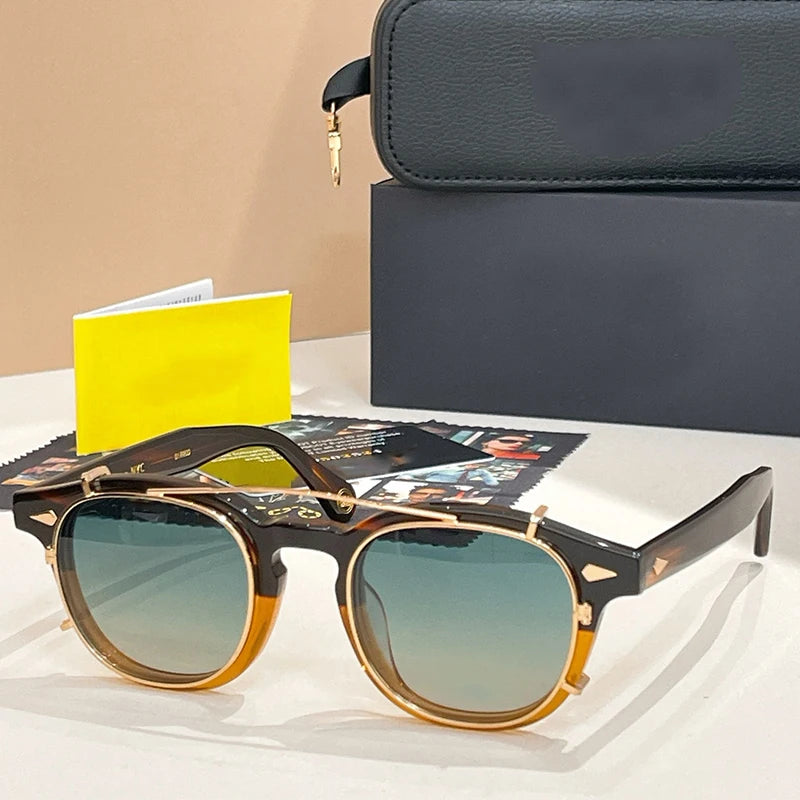 Acetátból készült, kerek, klasszikus napszemüveg férfiaknak és nőknek – márkás, designer, UV400-as, kültéri, luxus, retro szemüveg
