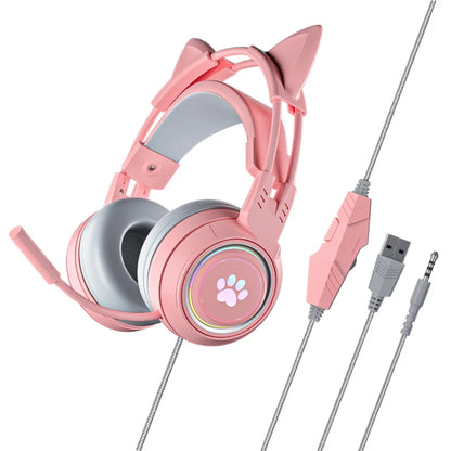 Casque de jeu oreilles de chat rose mignon pour filles enfants-éclairage suppression du bruit micro son Surround prise Jack 3.5mm pour PS4 PS5 PC Switch
