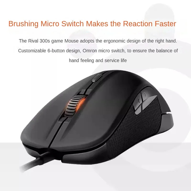 Original SteelSeries Rival300S Gaming Mouse Wired 6 Buttons RGB Lighting TrueMove Optical Sensor Mouse Gamer USB Mice 7200 CPI