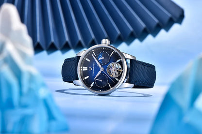 PAGANI DESIGN – Relógio mecânico de luxo para homem, 41 mm, vidro de safira, bracelete em pele, estanque, estilo piloto, com turbilhão e fase lunar