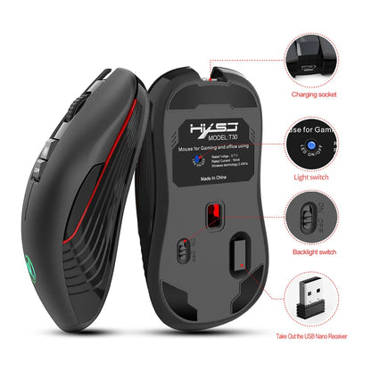 Mouse da gaming wireless 2.4G USB-C ricaricabile 3600DPI a 7 pulsanti, mouse silenzioso Type-C per MacBook, laptop, PC e computer da gioco