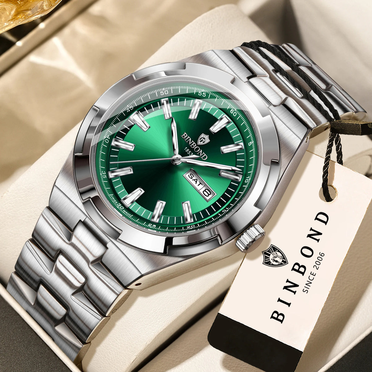 BINBOND stainless steel quartz watches for men – Luxury, water-resistant and luminescent watch – Original men’s model