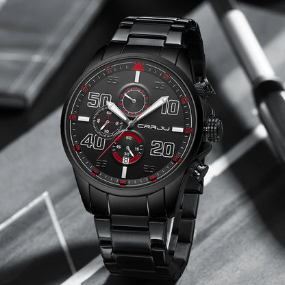 CRRJU men’s watch – Luxury chronograph, large dial, stainless steel, water-resistant, with date display