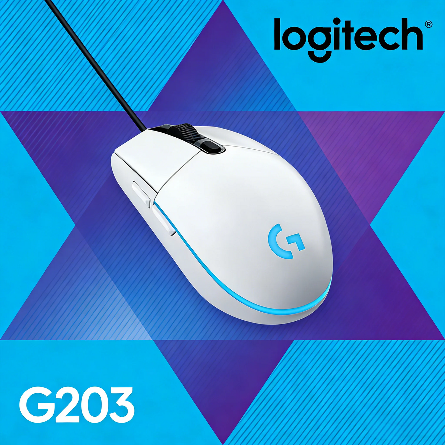 Przewodowa mysz gamingowa Logitech G203, klasy e-sportowej, 6 programowalnych przycisków i wielokolorowe podświetlenie do gier rywalizacyjnych