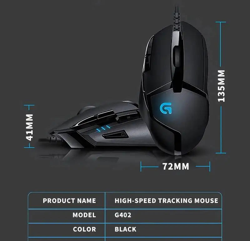 Ratón gaming con cable Logitech G402, procesador ARM de 32 bits, 8 botones, 500 IPS, antideslizante, para sesiones de juego y trabajo durante todo el día