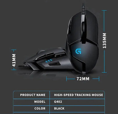 Ratón gaming con cable Logitech G402, procesador ARM de 32 bits, 8 botones, 500 IPS, antideslizante, para sesiones de juego y trabajo durante todo el día