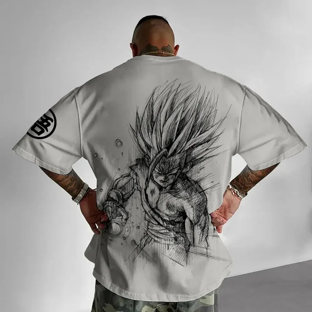 Dragon Ball Anime-T-Shirt für Herren, Sommer, neu, doppelseitiger Print, locker geschnitten, lässig, Harajuku-Trend, Kurzarm-Oberteil im Eltern-Kind-Stil