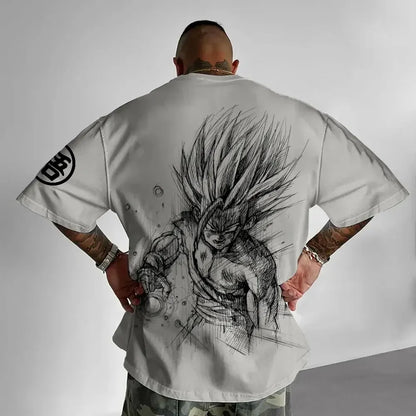 Dragon Ball Anime-T-Shirt für Herren, Sommer, neu, doppelseitiger Print, locker geschnitten, lässig, Harajuku-Trend, Kurzarm-Oberteil im Eltern-Kind-Stil