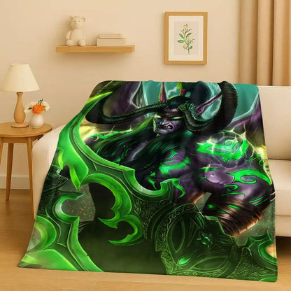 3D WOW World of Warcraft Game Demon Hunter Arthas Cartoon Flannel Blanket,Ultra Soft Plush Throw for Home Bedroom Bed Sofa Cover