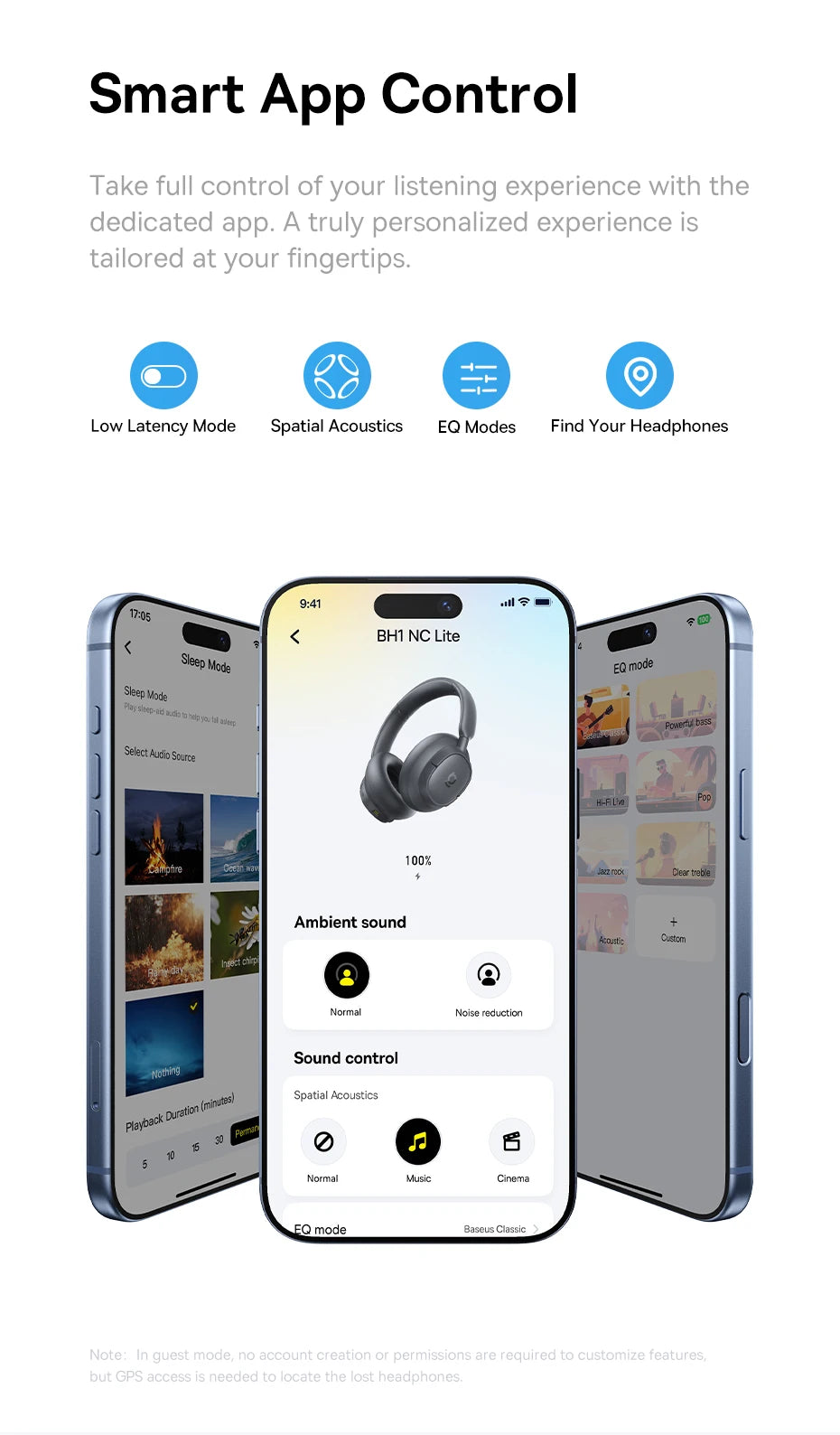 Baseus Bass EH10 NC Wireless Headphones Bluetooth 6.0 Noise Canceling 45dB Over Ear Headset Spatial Audio Earphone 80H Time