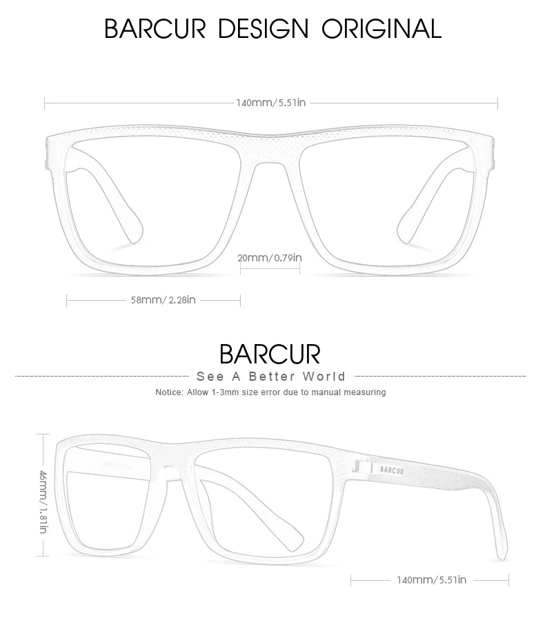 BARCUR Design TR90 napszemüveg férfiaknak, polarizált, könnyű sportnapszemüveg nőknek, szemüveg-kiegészítő, Oculos UVAB védelem