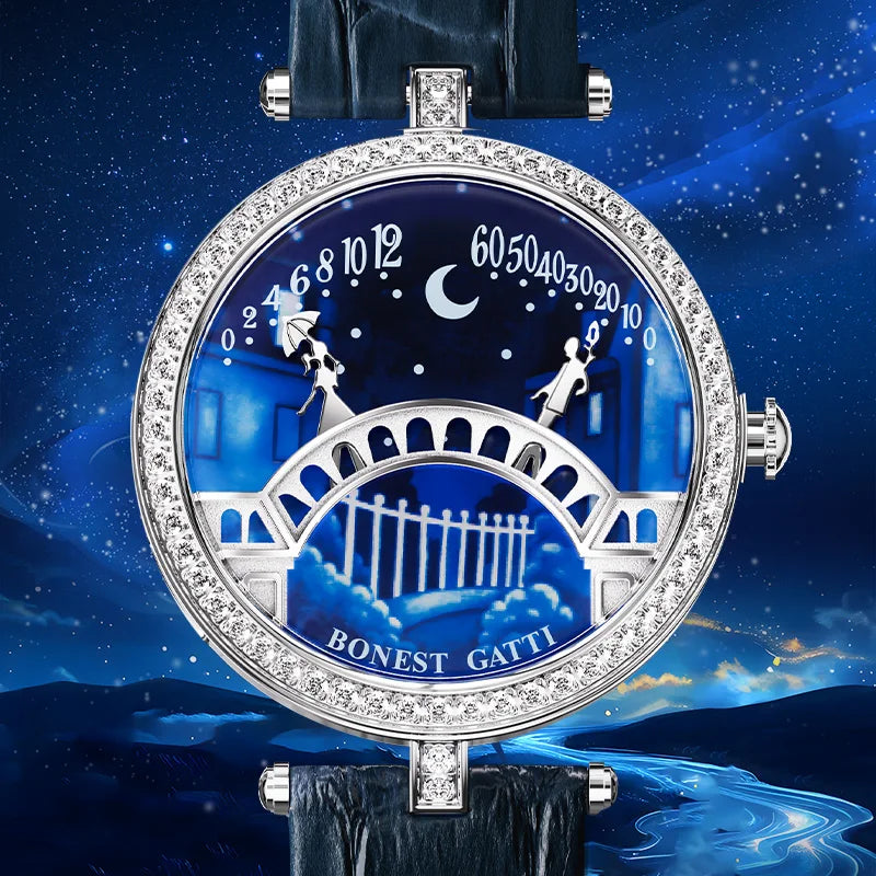 BONEST GATTI 3004 Women's Fashion Quartz Wristwatch Bridge Of Lovers Dial Stainless Steel Case Watches for Women
