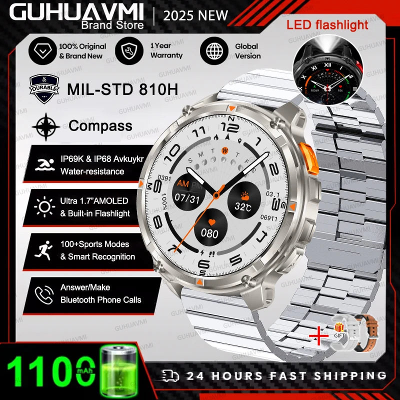 2026 T-Rex 3 Style Smartwatch for Men  1100mAh Battery, GPS, 10ATM Waterproof, Bluetooth Calling & Sports Tracker