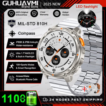2026 T-Rex 3 Style Smartwatch for Men  1100mAh Battery, GPS, 10ATM Waterproof, Bluetooth Calling & Sports Tracker