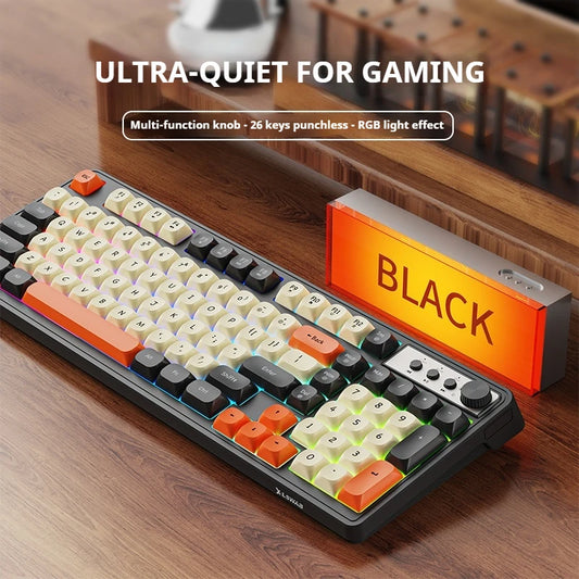 Teclado gaming de oficina EWEADN G98, membrana con retroiluminación arcoíris, USB con cable, externo y silencioso, área numérica, diseño Digh