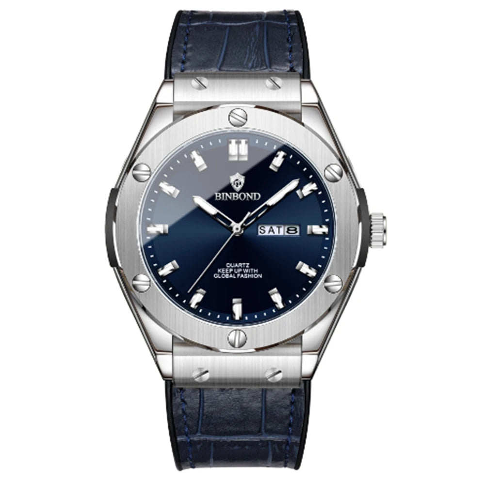 Férfi új, alkalmi, üzleti bőr óra, luxus férfi karóra, automata karórák, férfi divatkarórák, kvarc karórák, Relojes De Hombre