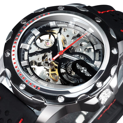 WINNER men’s automatic watch – Skeletonised mechanical model, luminescent hands, rubber strap, sporty yet luxurious style, ideal for outdoor activities