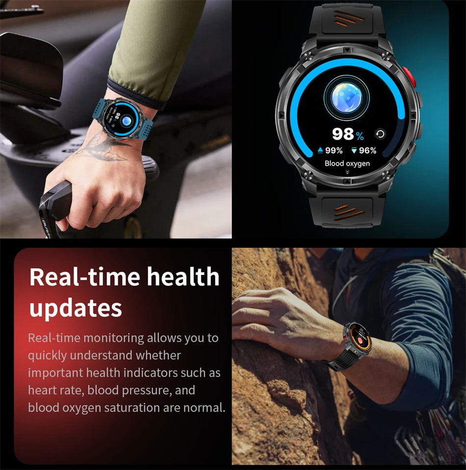 2026 T-Rex 3 Style Smartwatch for Men  1100mAh Battery, GPS, 10ATM Waterproof, Bluetooth Calling & Sports Tracker