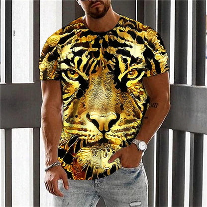 New Fashionable Men's Round-neck Short-sleeved T-shirt 3D Printed Wolf T-shirt Men's Casual Sports Short-sleeved Street Top