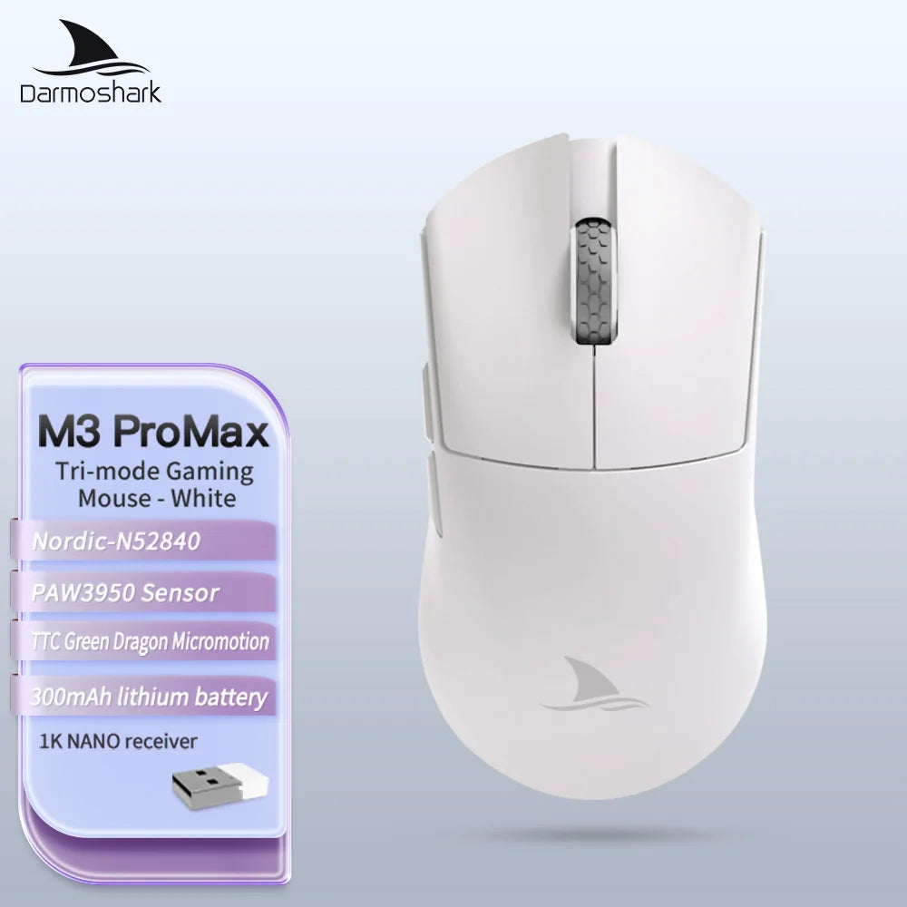 Геймърска мишка Darmoshark M3Pro 2.4G BT безжична Tri-Mode, сензор PAW3395, N52840, 26000DPI, за голяма ръка, макро драйвер, мишка за игри