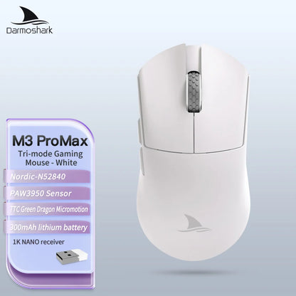 Геймърска мишка Darmoshark M3Pro 2.4G BT безжична Tri-Mode, сензор PAW3395, N52840, 26000DPI, за голяма ръка, макро драйвер, мишка за игри