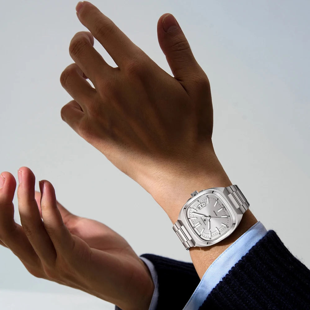 Shanghai Watch automatikus mechanikus, négyzet alakú számlapos férfi karóra, világító, 50 m-ig vízálló, dátumkijelzős, alkalmi karóra SH018