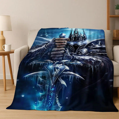 Pătură din flanel WOW World of Warcraft Arthas Demon Illidan Sylvanas, pled moale și confortabil pentru casă, dormitor, pat, canapea, husă, cadou