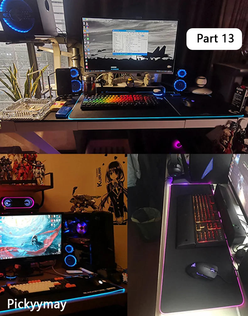 Velika RGB podloga za gaming miš, LED podloga za miš, gamerska podloga za stol, podloga za PC stol, RGB podloga za tipkovnicu XXL 90x40cm
