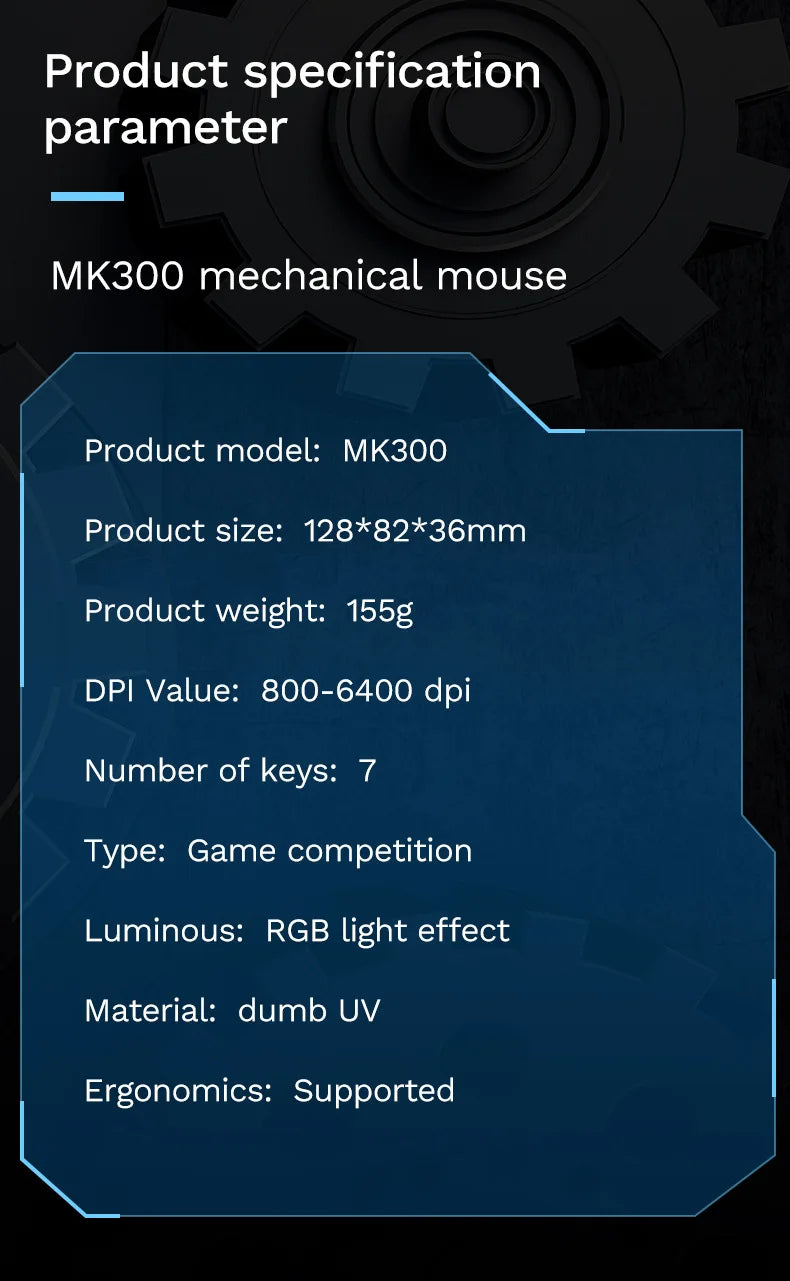 Przewodowa mechaniczna mysz gamingowa RGB 6400 DPI do PC i e-sportu z magnetycznym mocowaniem, DIY i przeciwwagą