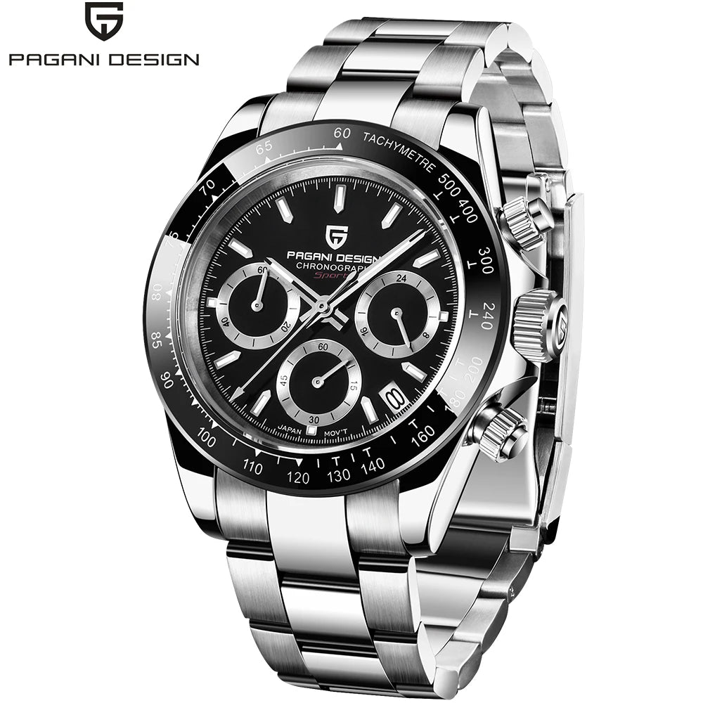 PAGANI DESIGN men’s chronograph watch – Luxury quartz wristwatch, luminous and water-resistant.