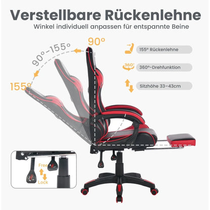 Ergonomic Rotating Gaming Chair, 360 Reclining Office Chair °   Pivoting, Height-Adjustable, Footrest, Headrest