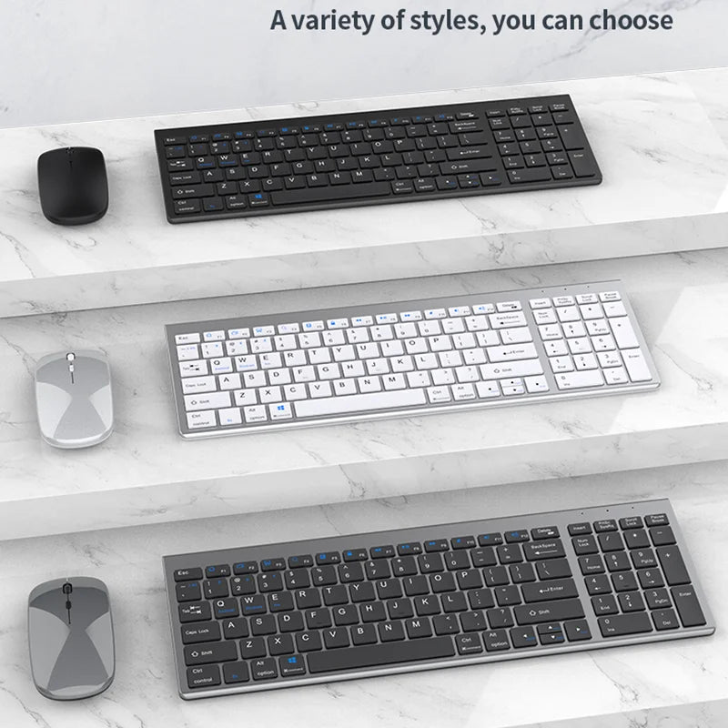 JOMAA Bluetooth-&2.4G-USB-Tastatur-und-Maus-Set für Laptop, Computer und iPad, wiederaufladbare kabellose Tastatur-und-Maus-Kombination, leise