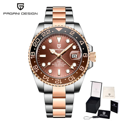 Pagani Design GMT Mechanical Men’s Watch – Luxury model with sapphire crystal, stainless steel case and ceramic bezel – Automatic men’s watch, business style