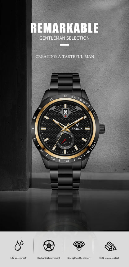 SKROX Luxury Sapphire Stainless Steel Automatic Movement Mechanical Clockwork Man Watch Military Waterproof Men's Wrist Watches