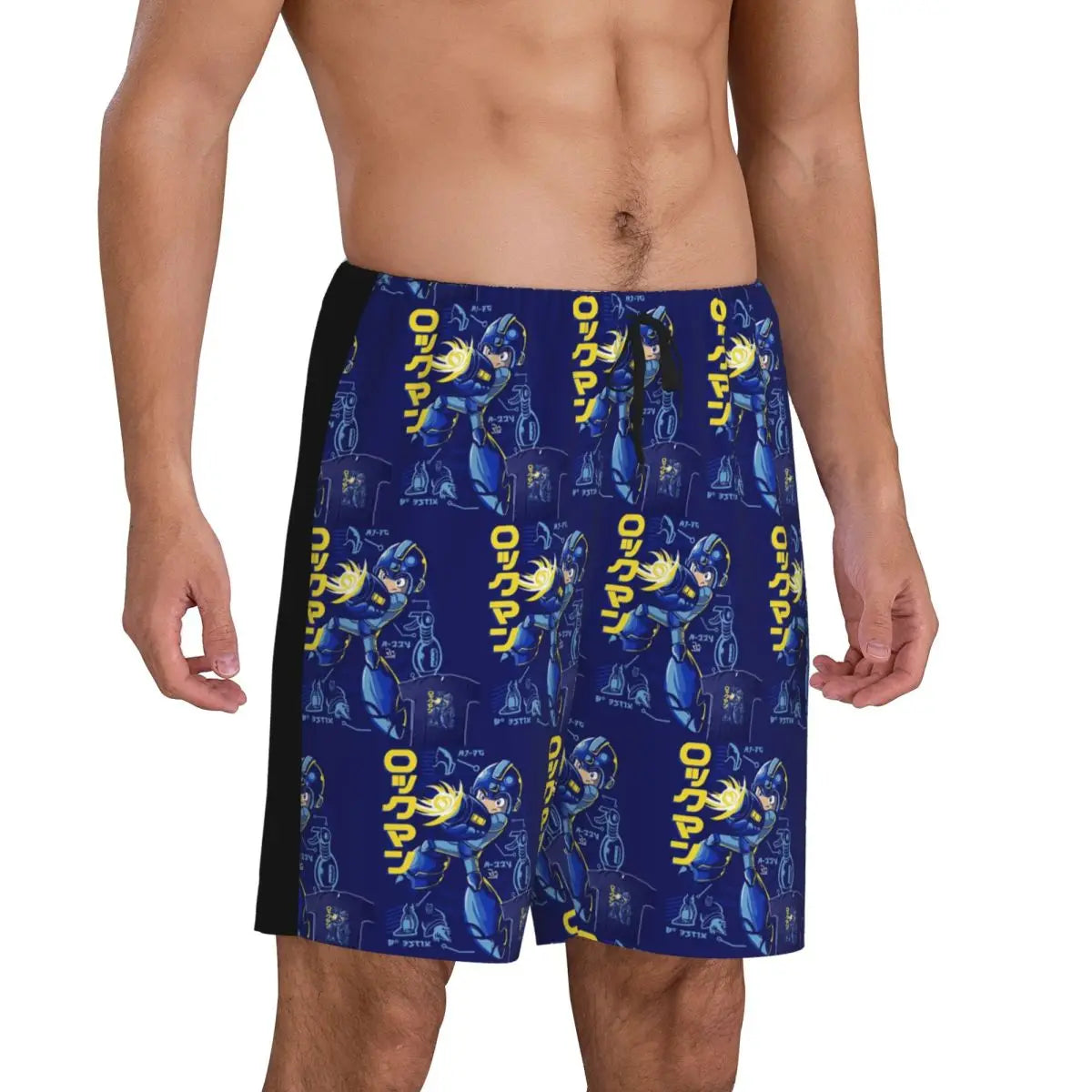 Custom Megaman Video Game Mega Man Short Pajama Pants Men Sleepwear Sleep Lounge Bottom Shorts Sleeping Pants