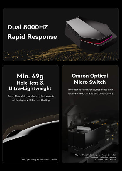 ATK X1 Series vezeték nélküli Bluetooth egér Paw3950/Ultra 8k, könnyű, 49g, hárommódú FPS gamer egér, egyedi ajándék