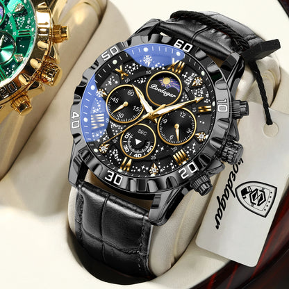 Reloj de pulsera de lujo POEDAGAR para hombre: cronógrafo deportivo, resistente al agua y luminiscente, con correa de piel y mecanismo de cuarzo