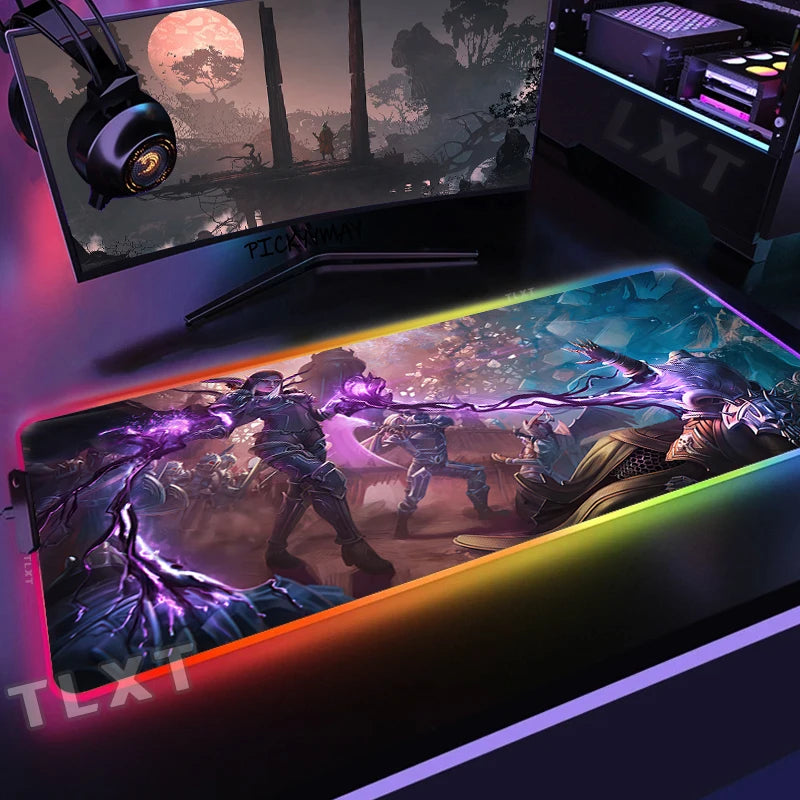 World Of Warcraft RGB Mousepad Large Gaming Mousepads Luminous Mouse Pad WOW Big Desk Pad LED Mouse Mat Backlit Keyboard Mats