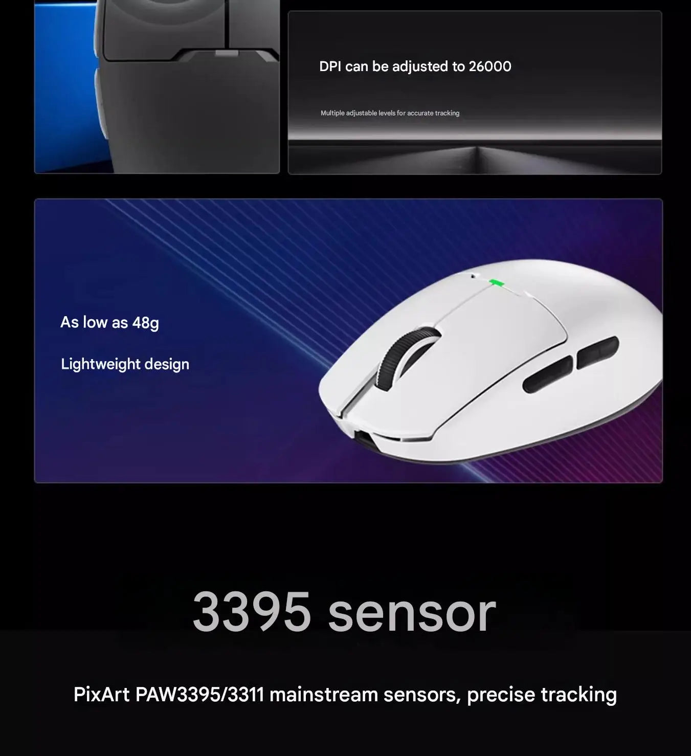 Aigo GM80 PLUS PRO trådløs Bluetooth-mus PAW3311/PAW3395 letvægts 1000HZ kablet gaming- og e-sportsmus med tre tilstande – gave