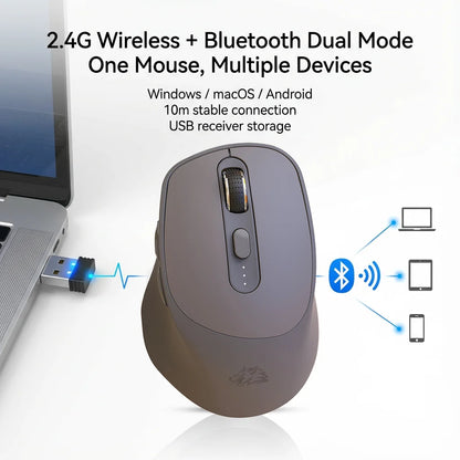 FREEWOLF X7 bezprzewodowa mysz Bluetooth 2.4G, dwutrybowa, cicha, akumulatorowa, 4000DPI, wskaźnik baterii, ergonomiczna, do PC, Mac i laptopa