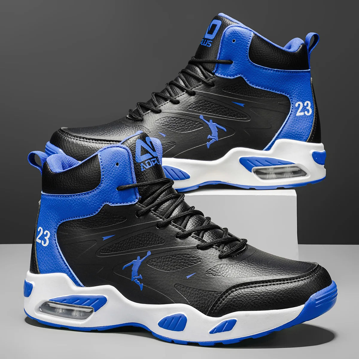 Chaussures de basket-ball montantes pour hommes, amorti à coussin d'air tendance, confortables, antidérapantes, respirantes, absorbant les chocs, pour activités de plein air