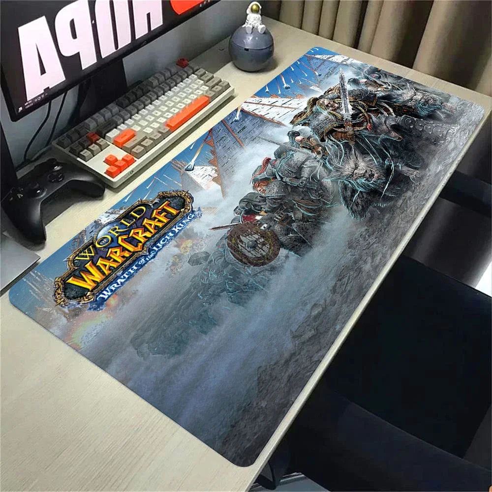 Naturelle Horde Alliance-muismat van rubber, grote bureaumat voor computer en toetsenbord, HD World of Warcraft-gamingmuismat met snelheidsoppervlak en gestikte rand