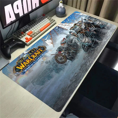 Naturelle Horde Alliance-muismat van rubber, grote bureaumat voor computer en toetsenbord, HD World of Warcraft-gamingmuismat met snelheidsoppervlak en gestikte rand