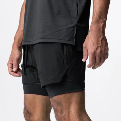 Dragon Ball Men's Double-layer Shorts Son Goku Summer Japanese Anime Fake Two-piece Sports Fitness Quick-drying Shorts, Produit gaming premium Fraquane, équipement gamer